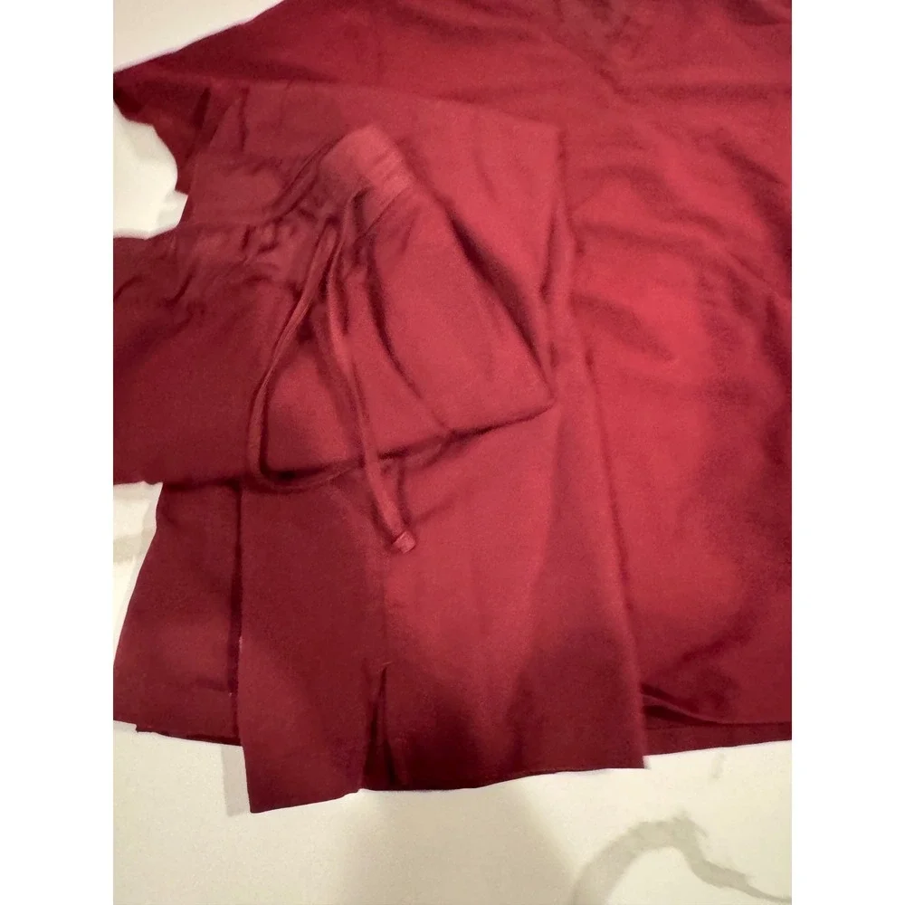 Mandala Burgundy Scrub Set Equa-Tek V-Neck Top 2XL Petite XL Pants Wine Red